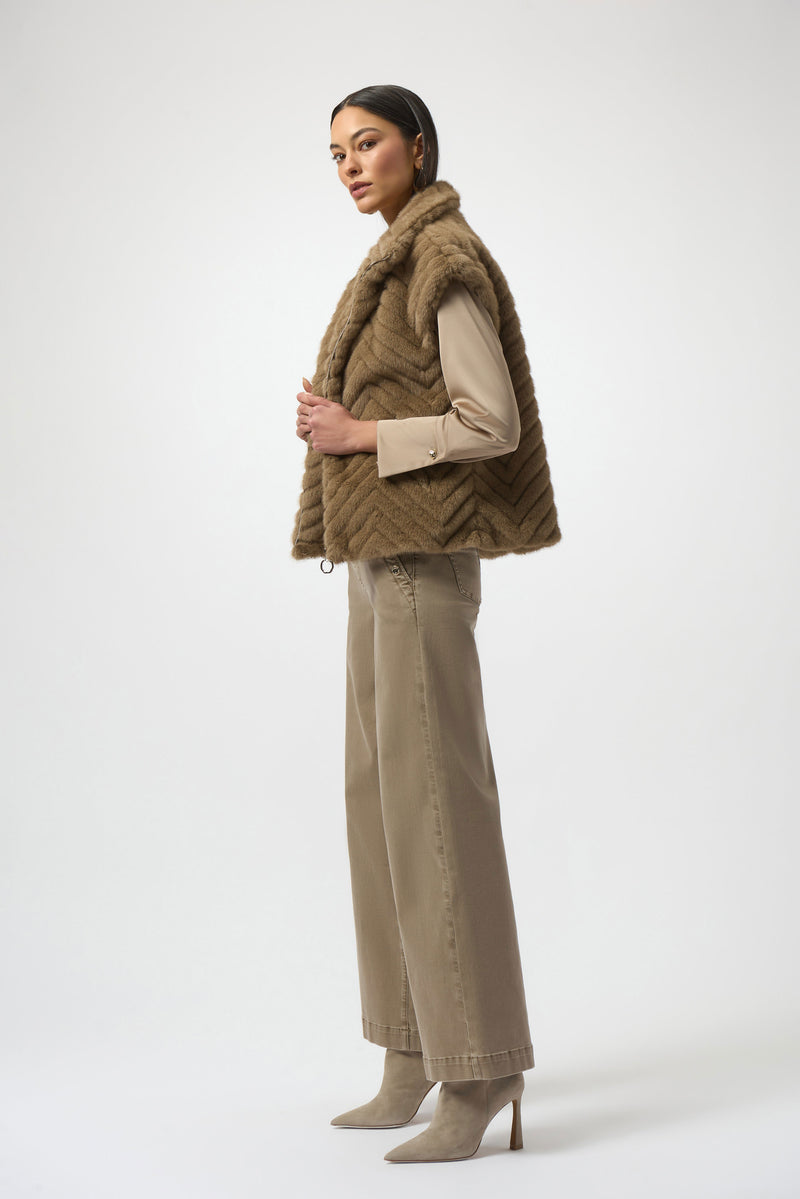 Joseph Ribkoff-Chevron Faux Fur Mock Neck Vest