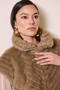 Joseph Ribkoff-Chevron Faux Fur Mock Neck Vest