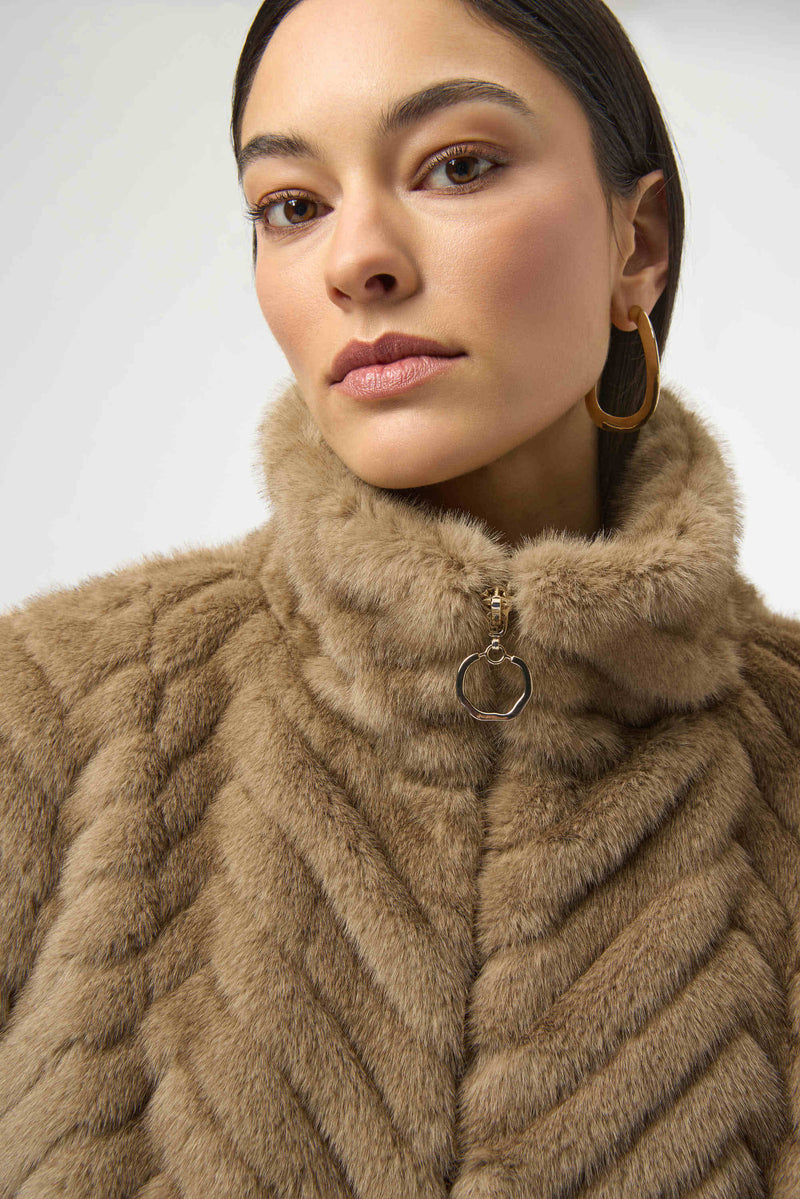 Joseph Ribkoff-Chevron Faux Fur Mock Neck Vest