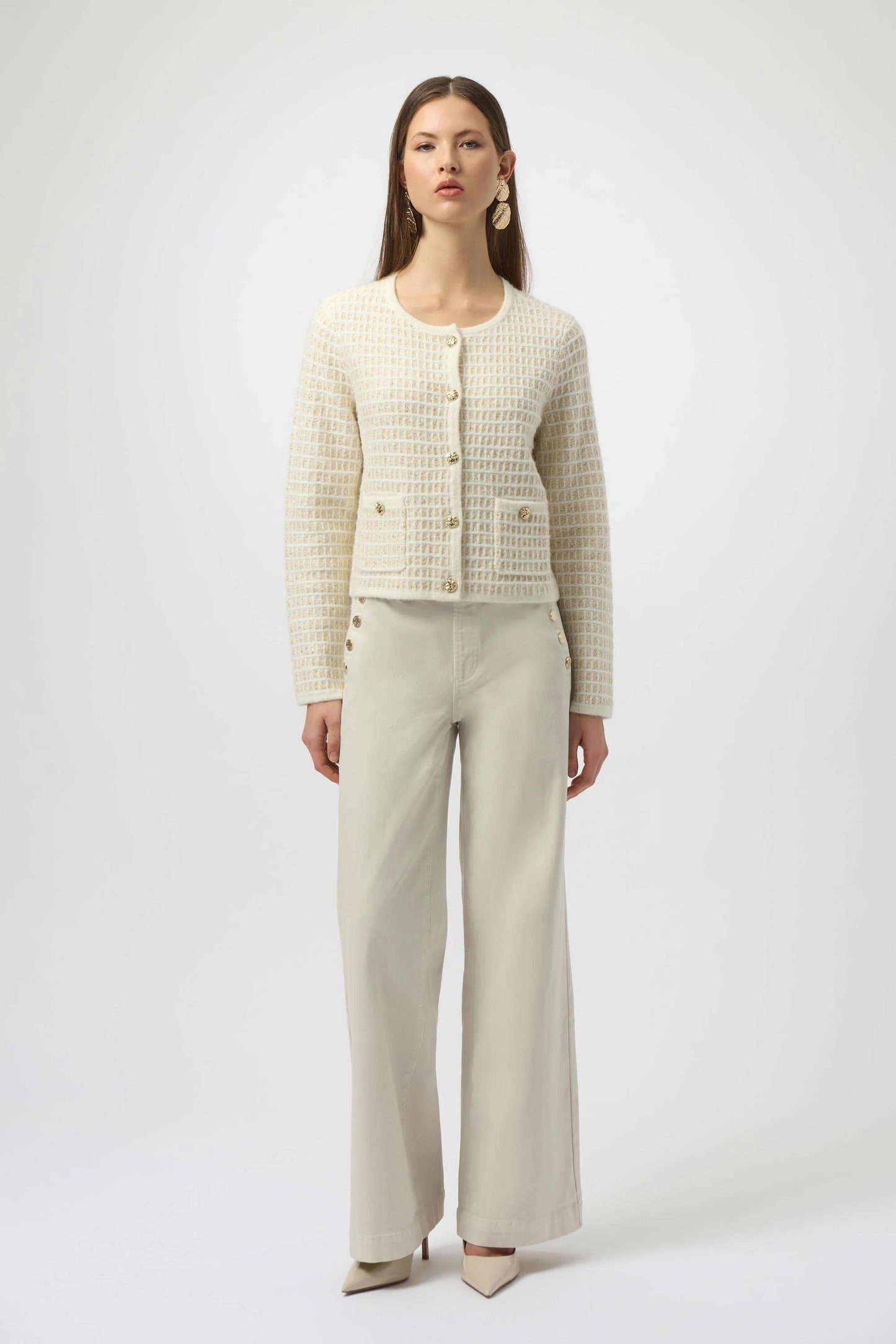 Joseph Ribkoff -Sequined Sweater Knit Cardigan with Gold Buttons