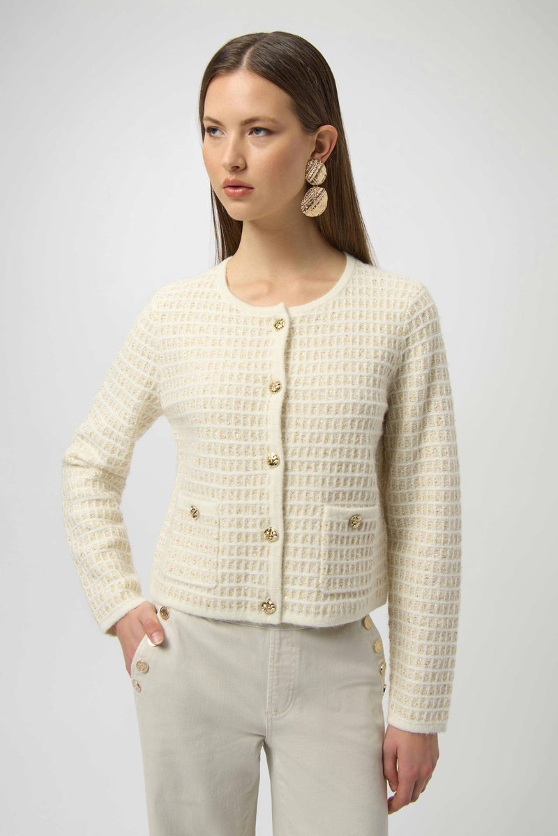 Joseph Ribkoff -Sequined Sweater Knit Cardigan with Gold Buttons