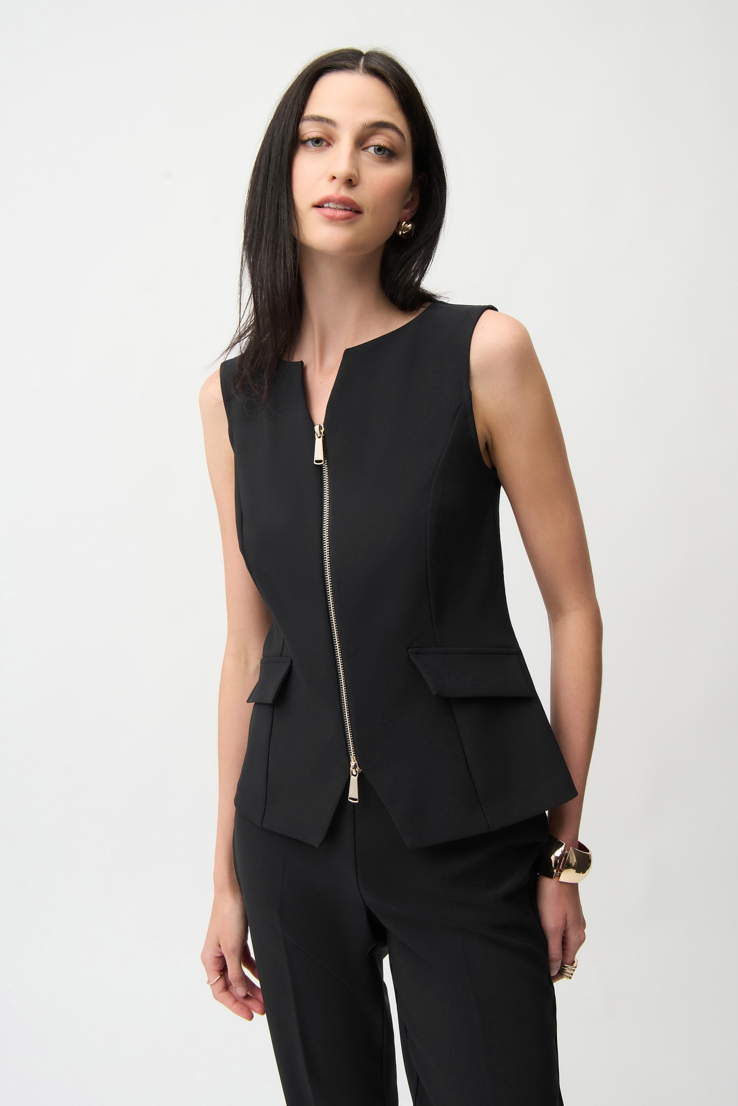 Joseph Ribkoff -Lux Twill Fitted Vest With Front Zipper