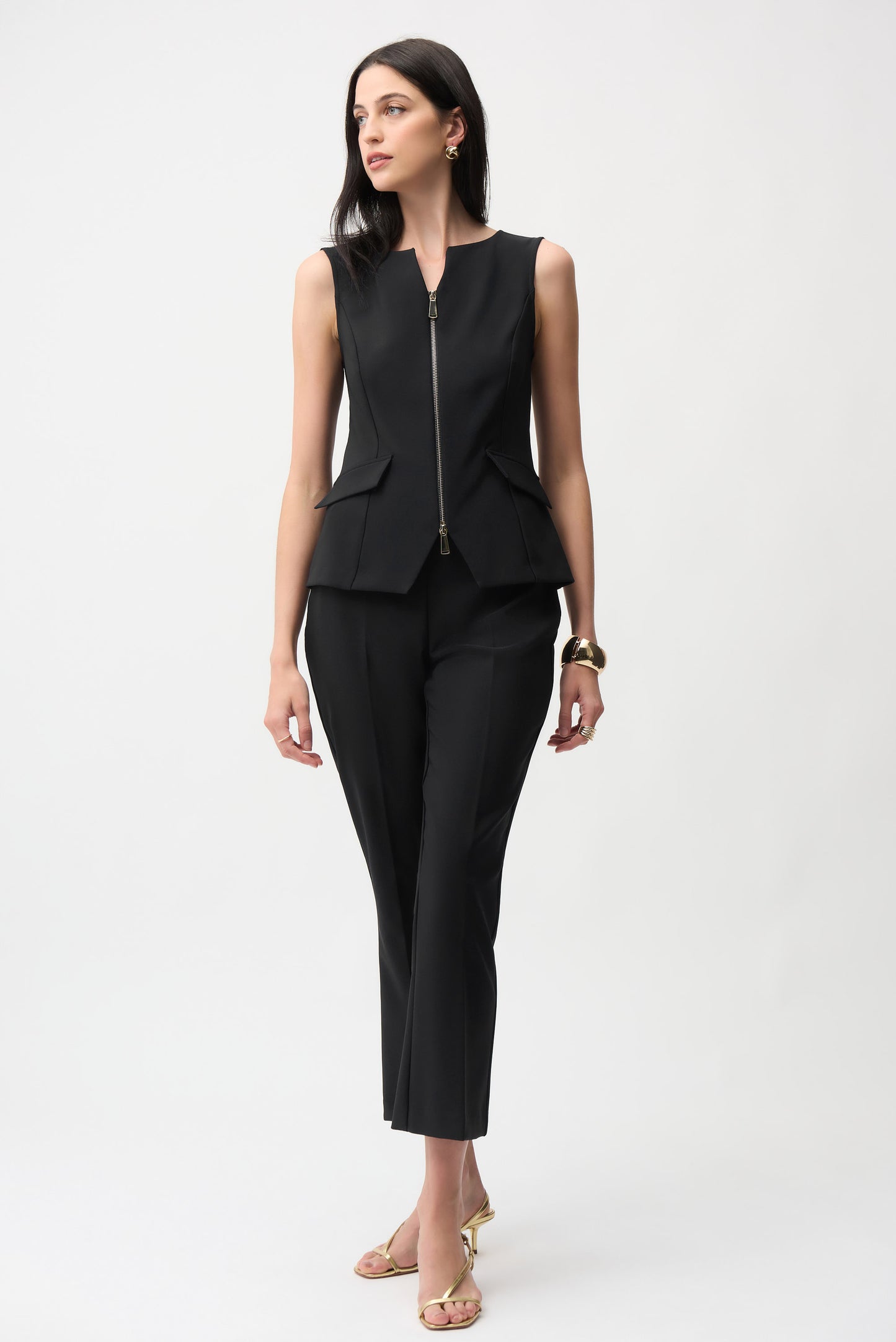 Joseph Ribkoff -Lux Twill Fitted Vest With Front Zipper