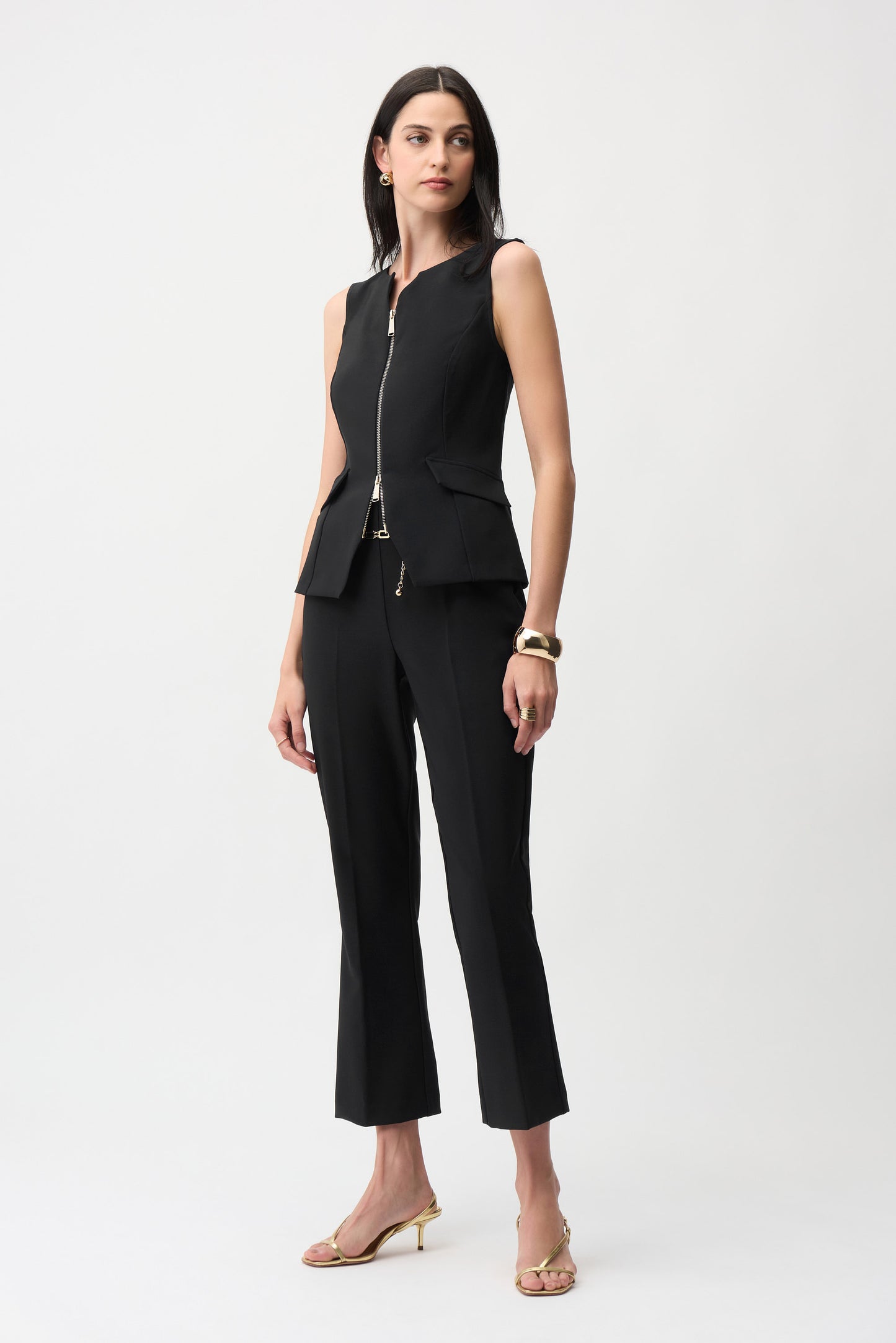 Joseph Ribkoff -Lux Twill Pull-On Flare Pants With Chain Belt