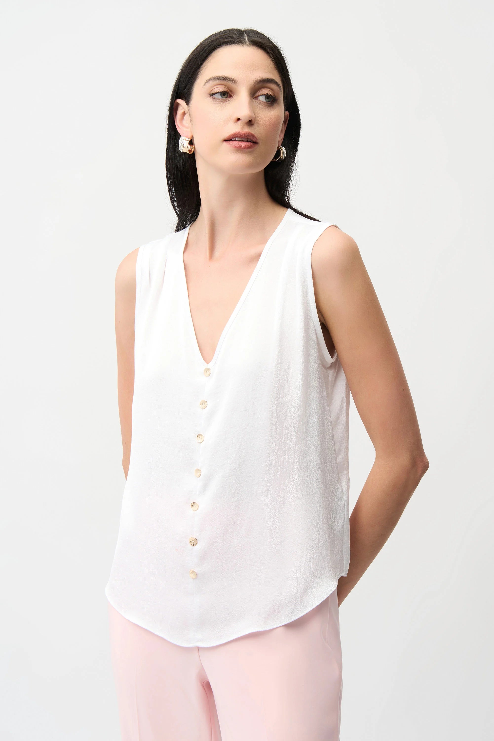Joseph Ribkoff -Recycled Satin Boxy Top With Gold Buttons