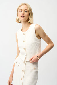 Joseph Ribkoff -Bouclé Sleeveless Vest With Gold Buttons