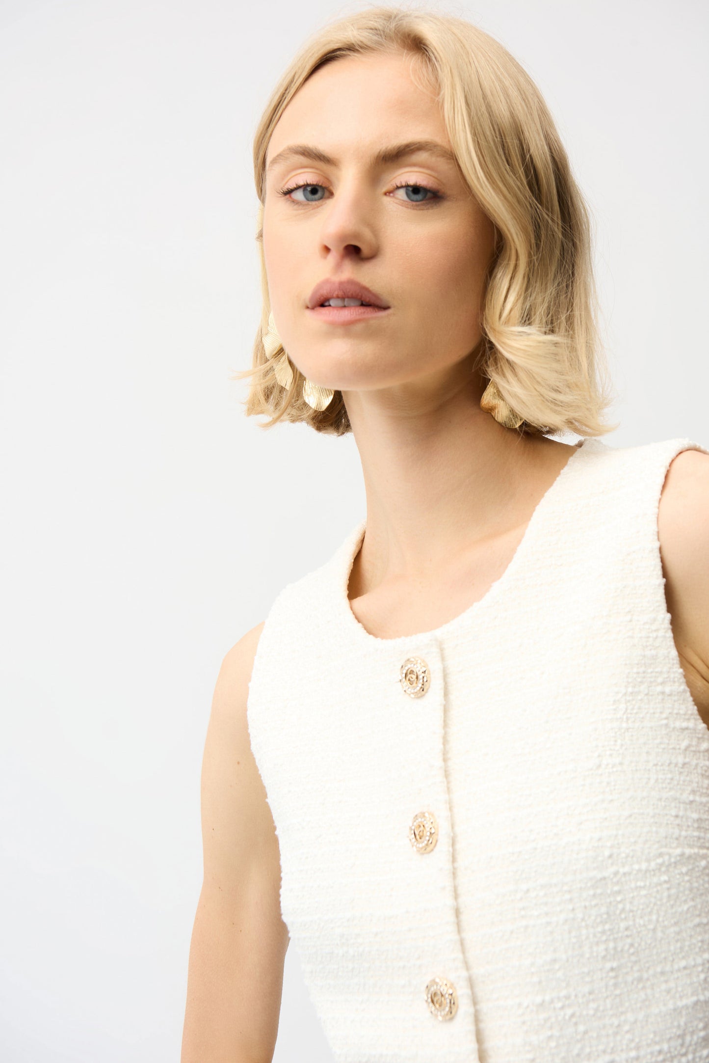 Joseph Ribkoff -Bouclé Sleeveless Vest With Gold Buttons