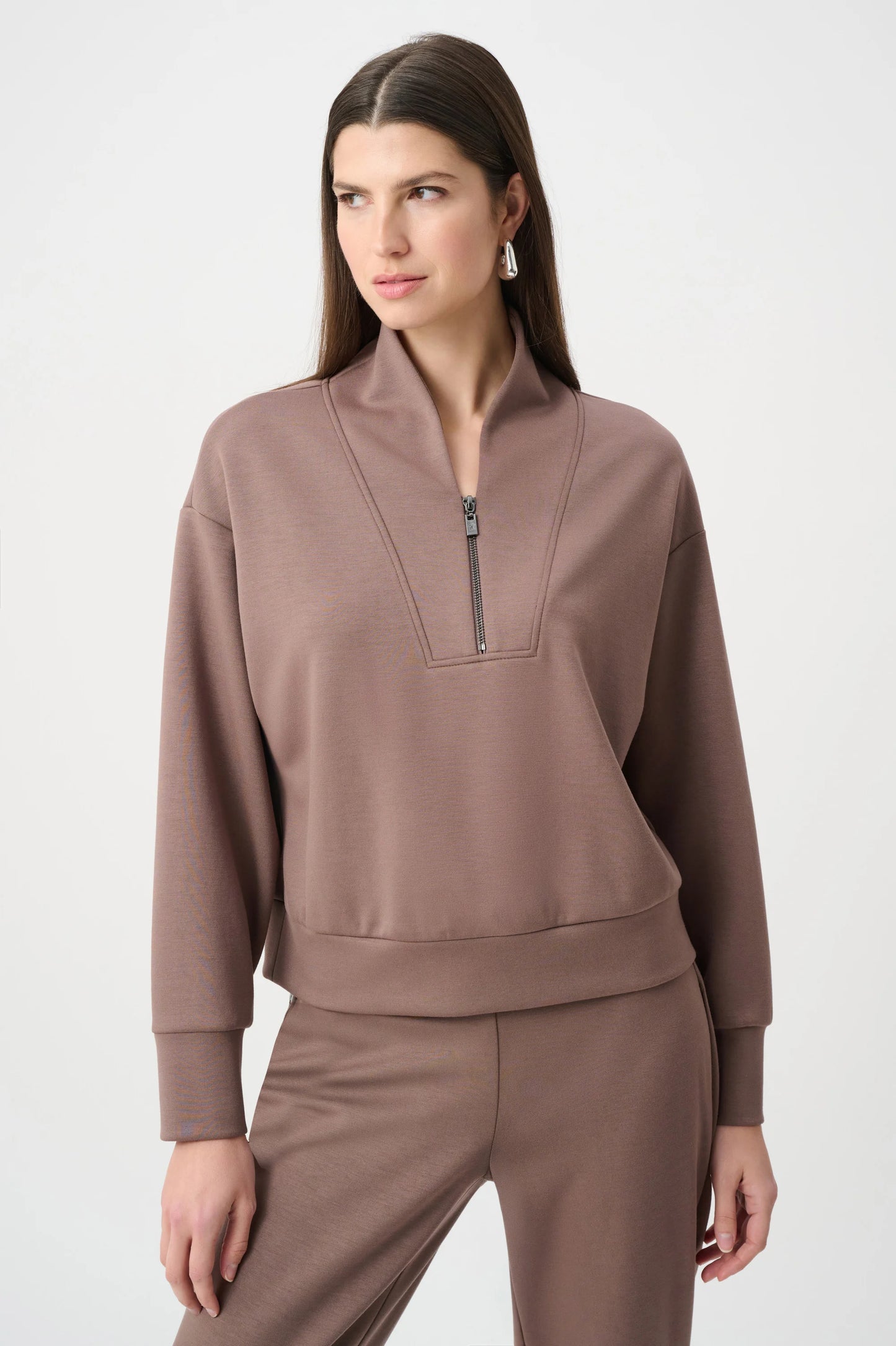 Joseph Ribkoff - Scuba Jersey Boxy Sweatshirt With High Collar and Front Zipper