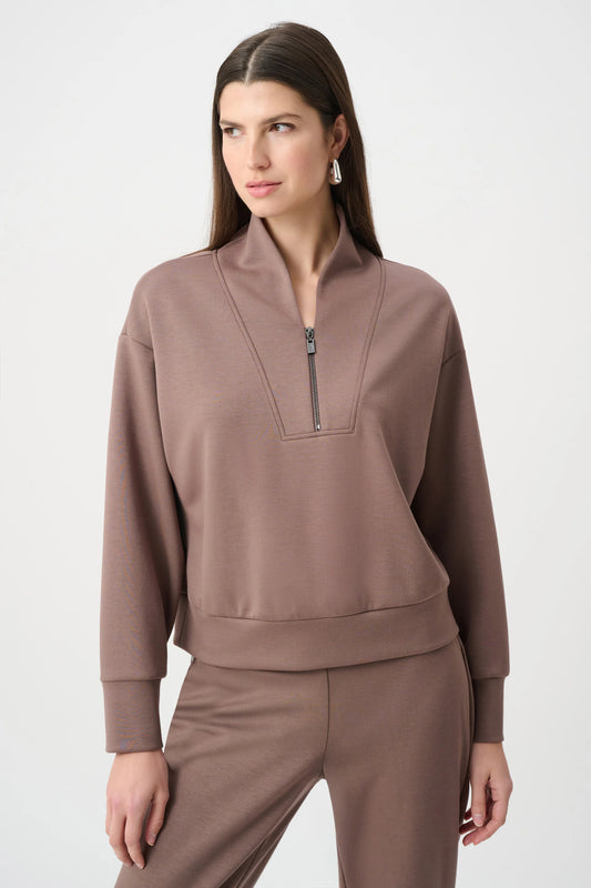 Joseph Ribkoff - Scuba Jersey Boxy Sweatshirt With High Collar and Front Zipper