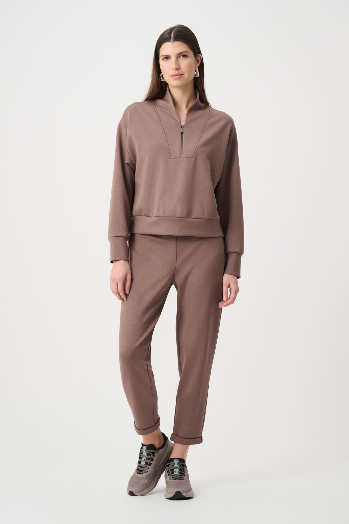 Joseph Ribkoff - Scuba Jersey Boxy Sweatshirt With High Collar and Front Zipper