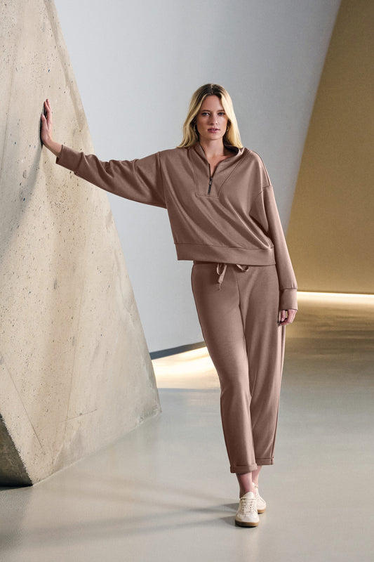 Joseph Ribkoff - Scuba Jersey Boxy Sweatshirt With High Collar and Front Zipper