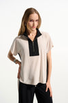Josephy Ribkoff -Silky Knit Color Block Straight Top With Zipped Collar