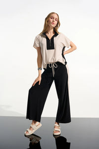Josephy Ribkoff -Silky Knit Color Block Straight Top With Zipped Collar