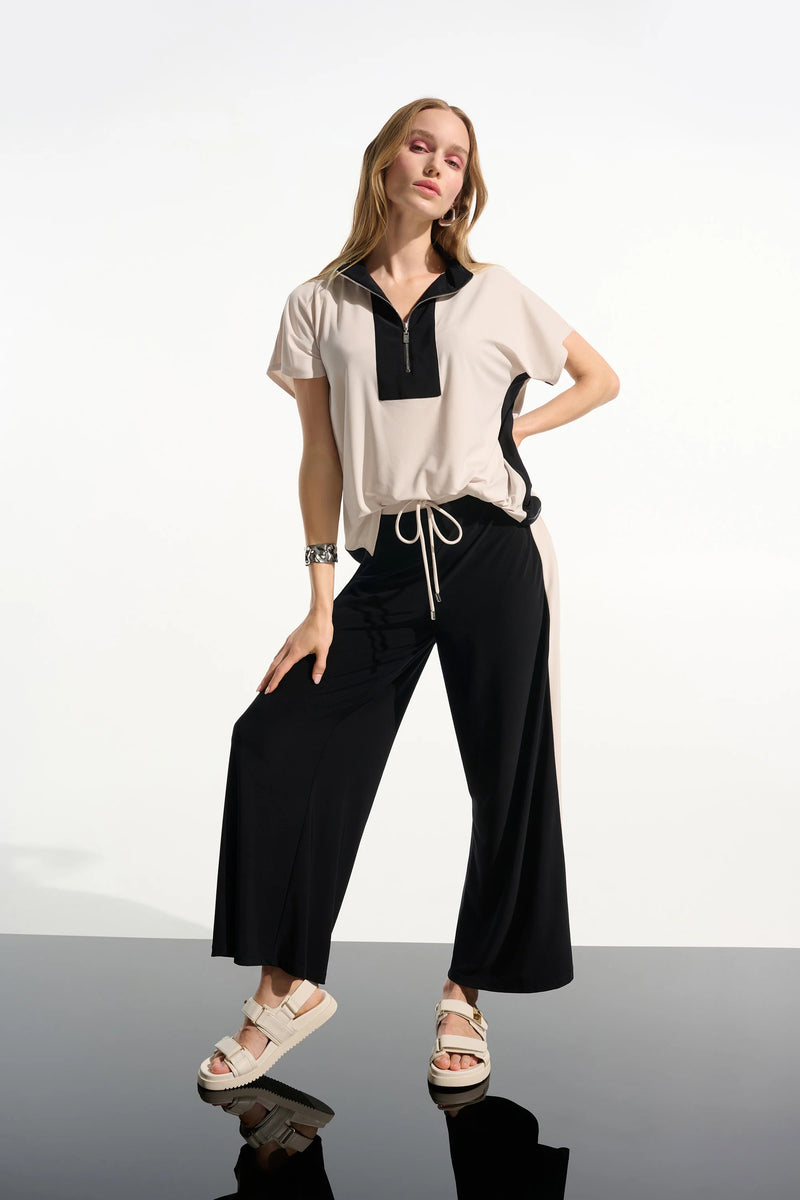 Josephy Ribkoff -Silky Knit Color Block Straight Top With Zipped Collar