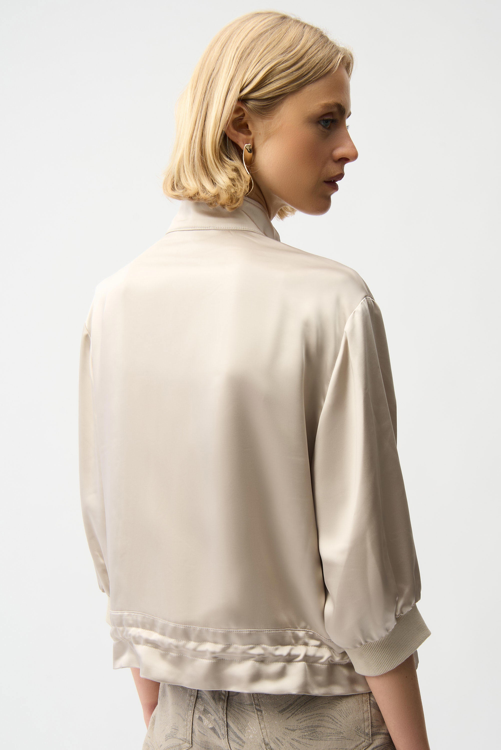 Joseph Ribkoff -Satin Boxy Blouson Jacket With Drawstring Hem