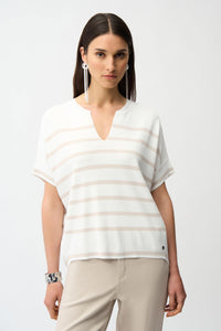 Joseph Ribkoff -Viscose Blend Stripe Print Short Sleeve Sweater