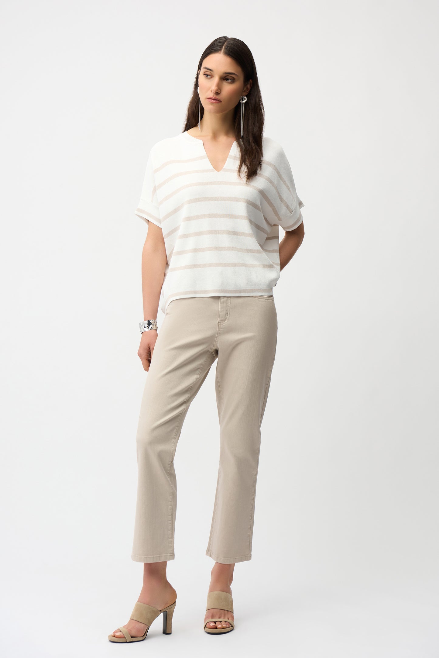 Joseph Ribkoff -Viscose Blend Stripe Print Short Sleeve Sweater