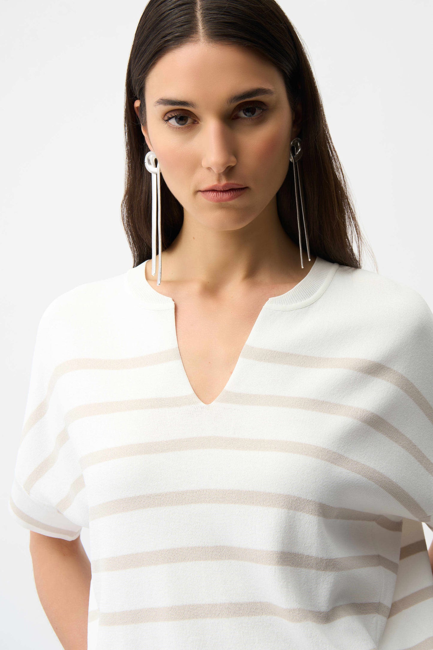 Joseph Ribkoff -Viscose Blend Stripe Print Short Sleeve Sweater