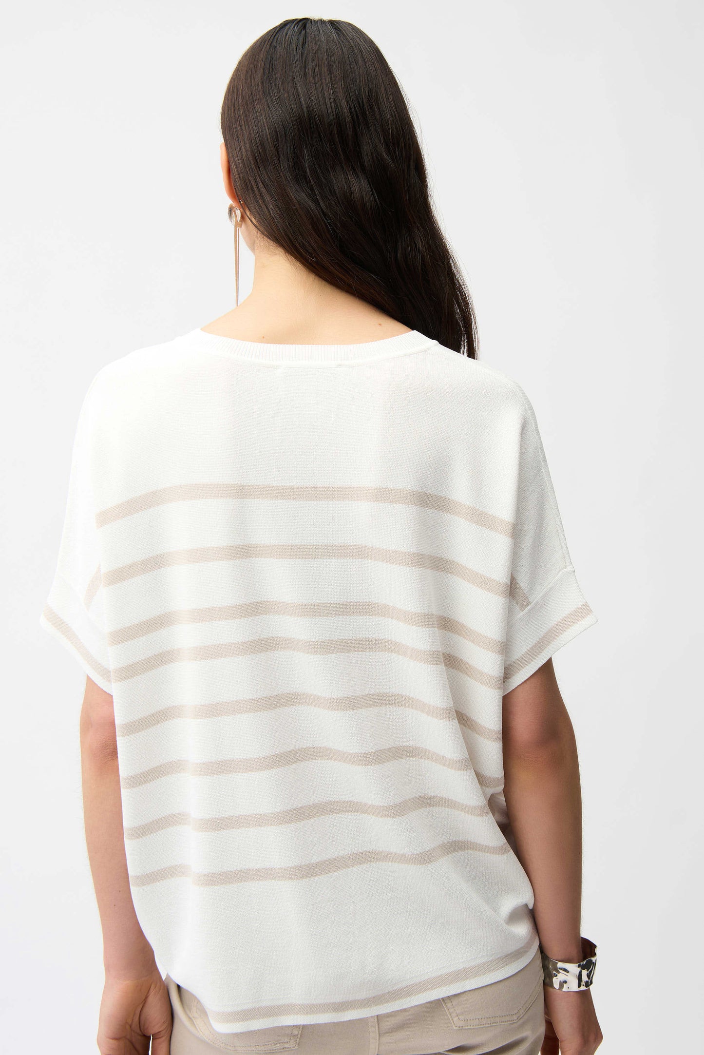 Joseph Ribkoff -Viscose Blend Stripe Print Short Sleeve Sweater
