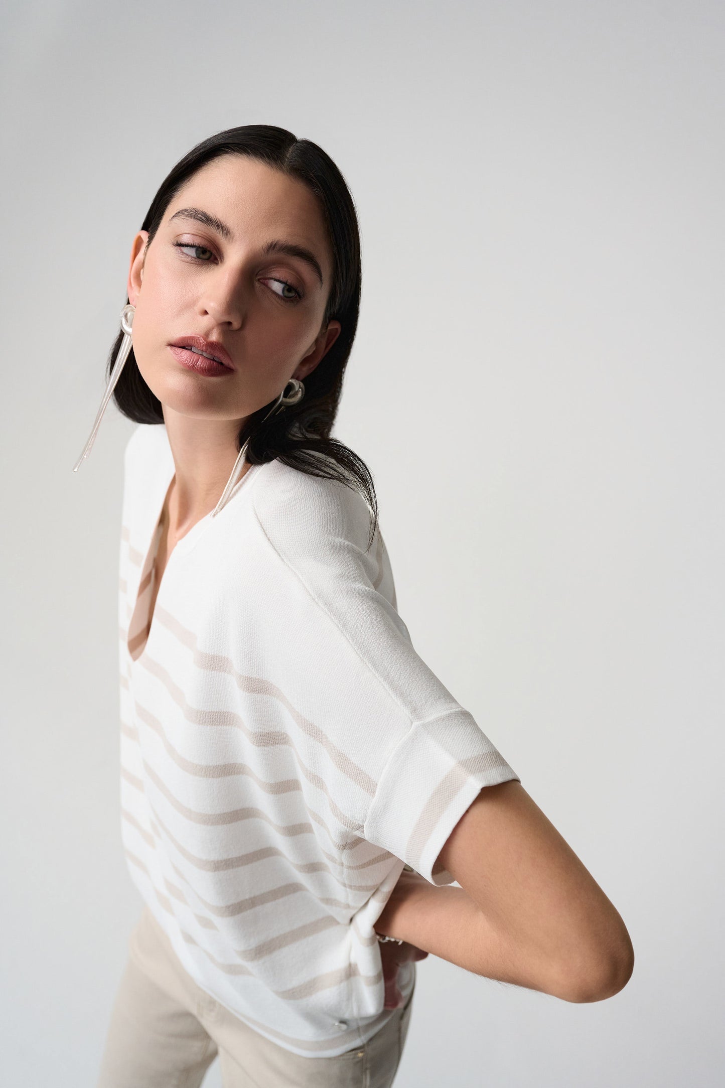 Joseph Ribkoff -Viscose Blend Stripe Print Short Sleeve Sweater