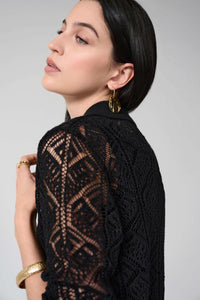 Joseph Ribkoff -Cotton Blend Open Stitch Sweater with Polo Collar