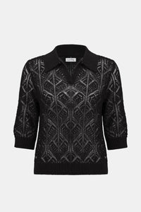 Joseph Ribkoff -Cotton Blend Open Stitch Sweater with Polo Collar