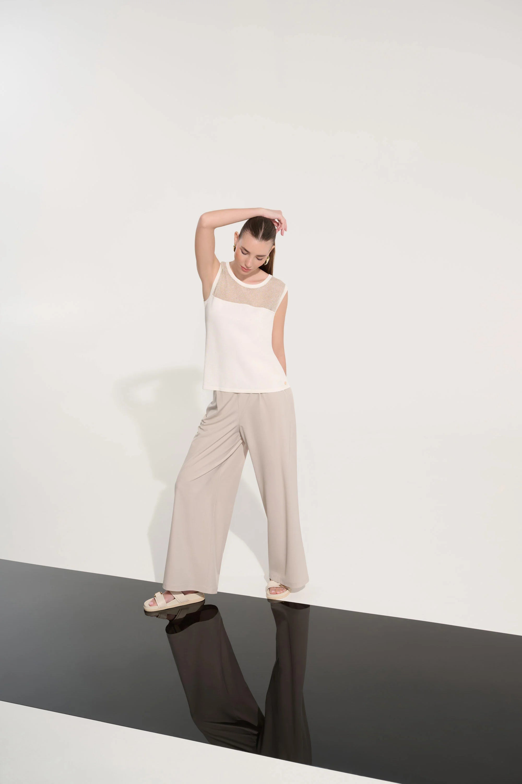 Joseph Ribkoff -Soft Knit Straight Cami With Mesh Yoke