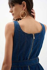 Joseph Ribkoff -Denim Fit And Flare Midi Dress With Belt