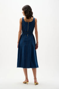 Joseph Ribkoff -Denim Fit And Flare Midi Dress With Belt