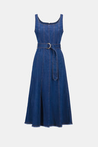 Joseph Ribkoff -Denim Fit And Flare Midi Dress With Belt