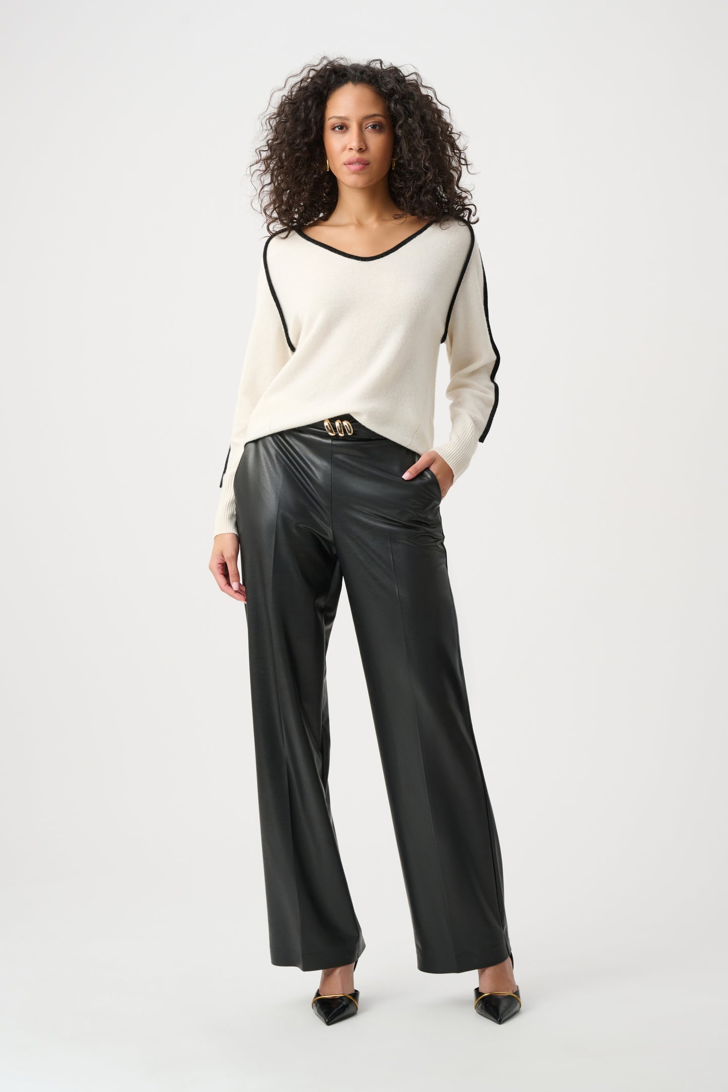 Joseph Ribkoff - Leatherette Wide-Leg Pull-On Pants