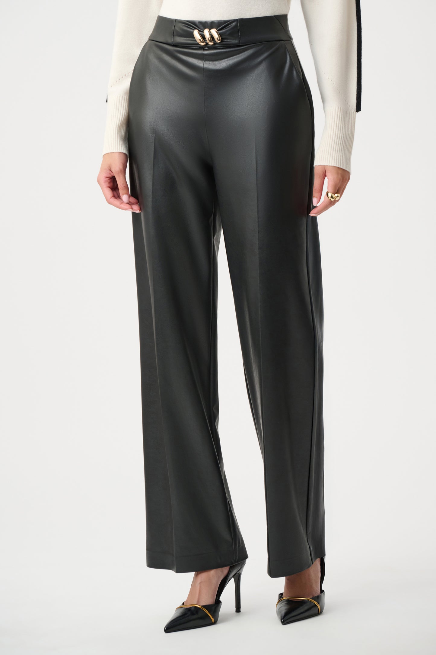 Joseph Ribkoff - Leatherette Wide-Leg Pull-On Pants