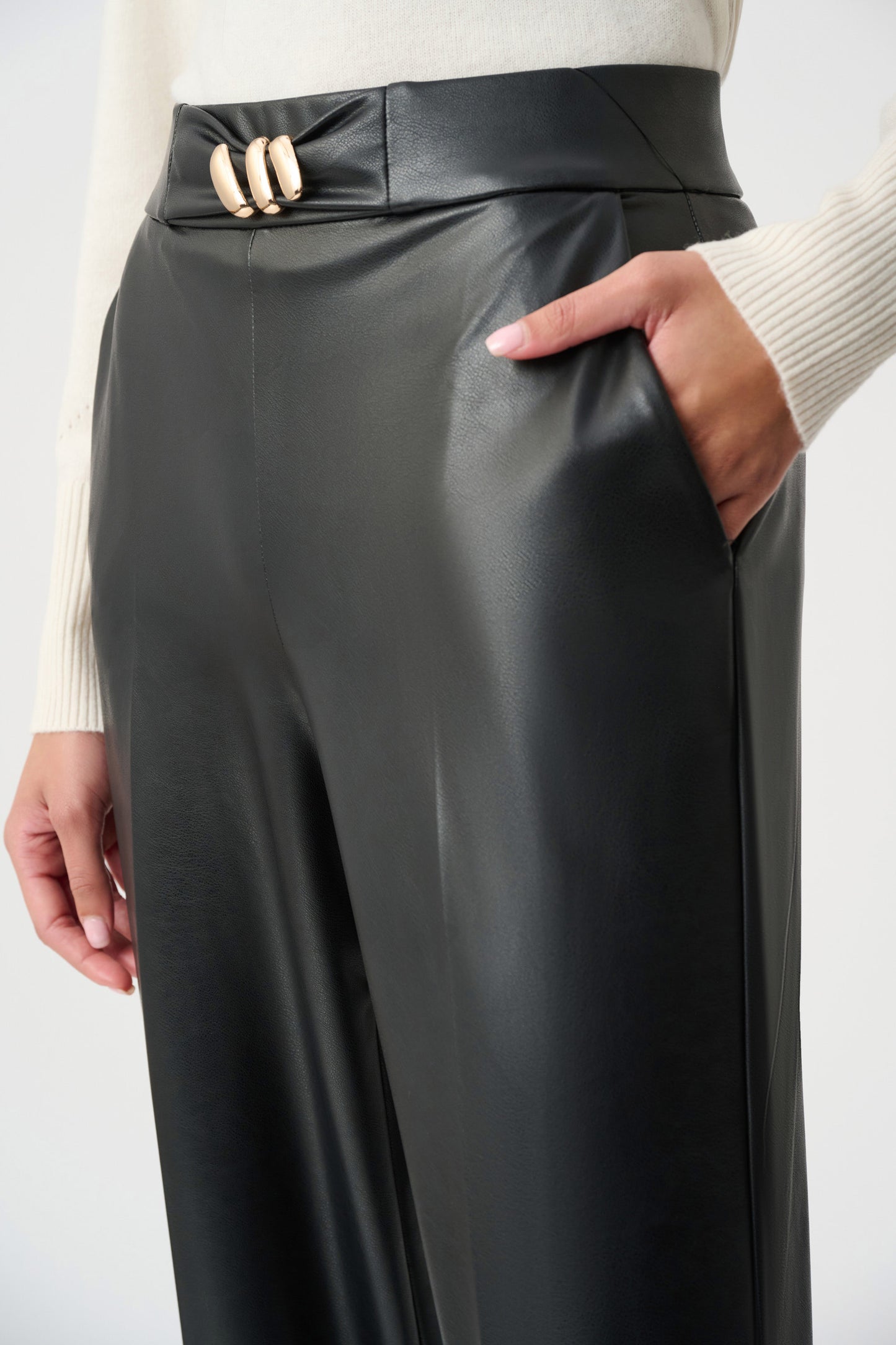 Joseph Ribkoff - Leatherette Wide-Leg Pull-On Pants