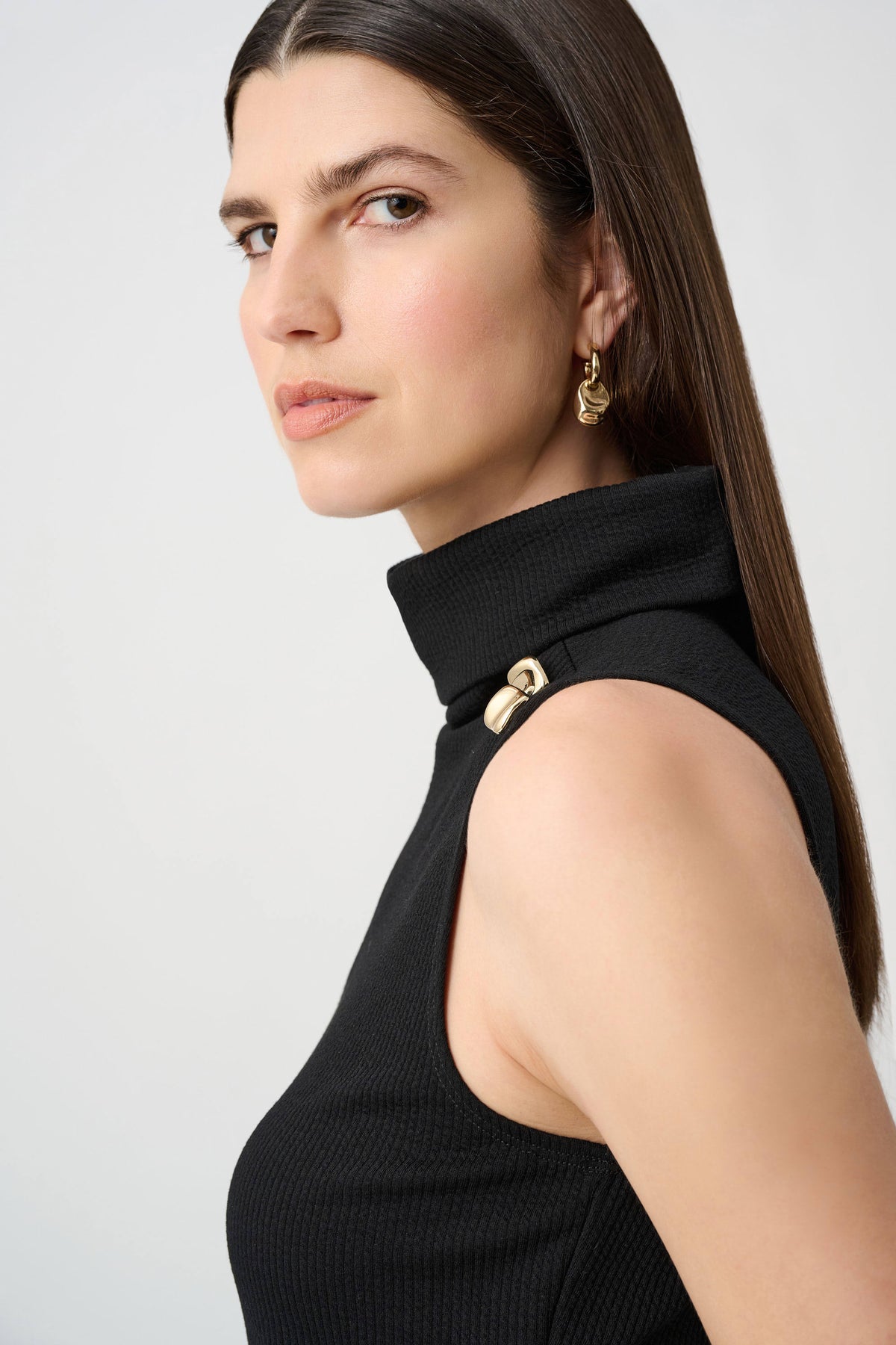 Joseph Ribkoff - Jacquard Sweater Knit Fitted Turtleneck Top