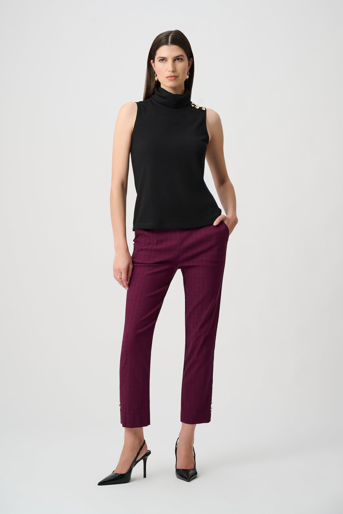 Joseph Ribkoff - Jacquard Sweater Knit Fitted Turtleneck Top