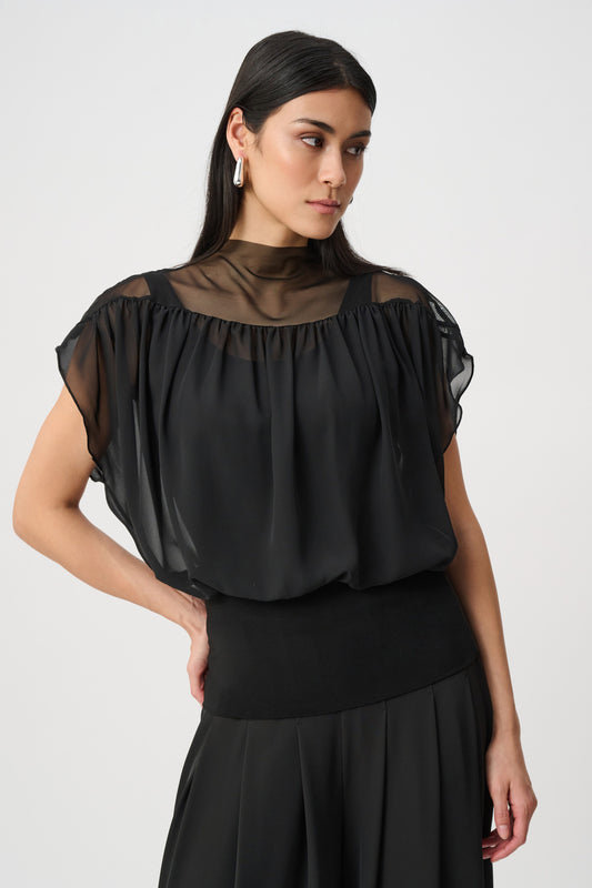 Joseph Ribkoff - Chiffon And Silky Knit Blouson Top