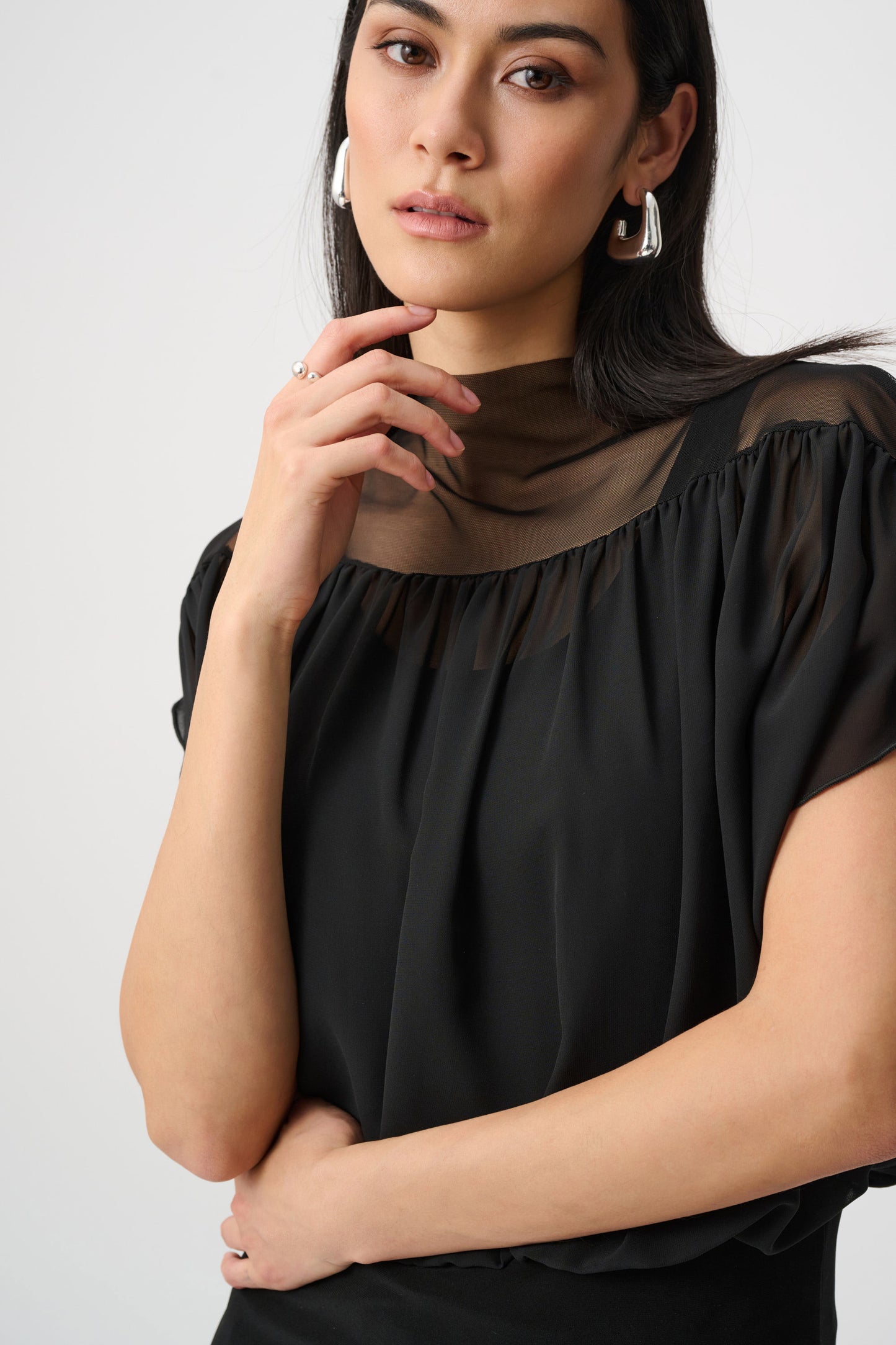 Joseph Ribkoff - Chiffon And Silky Knit Blouson Top