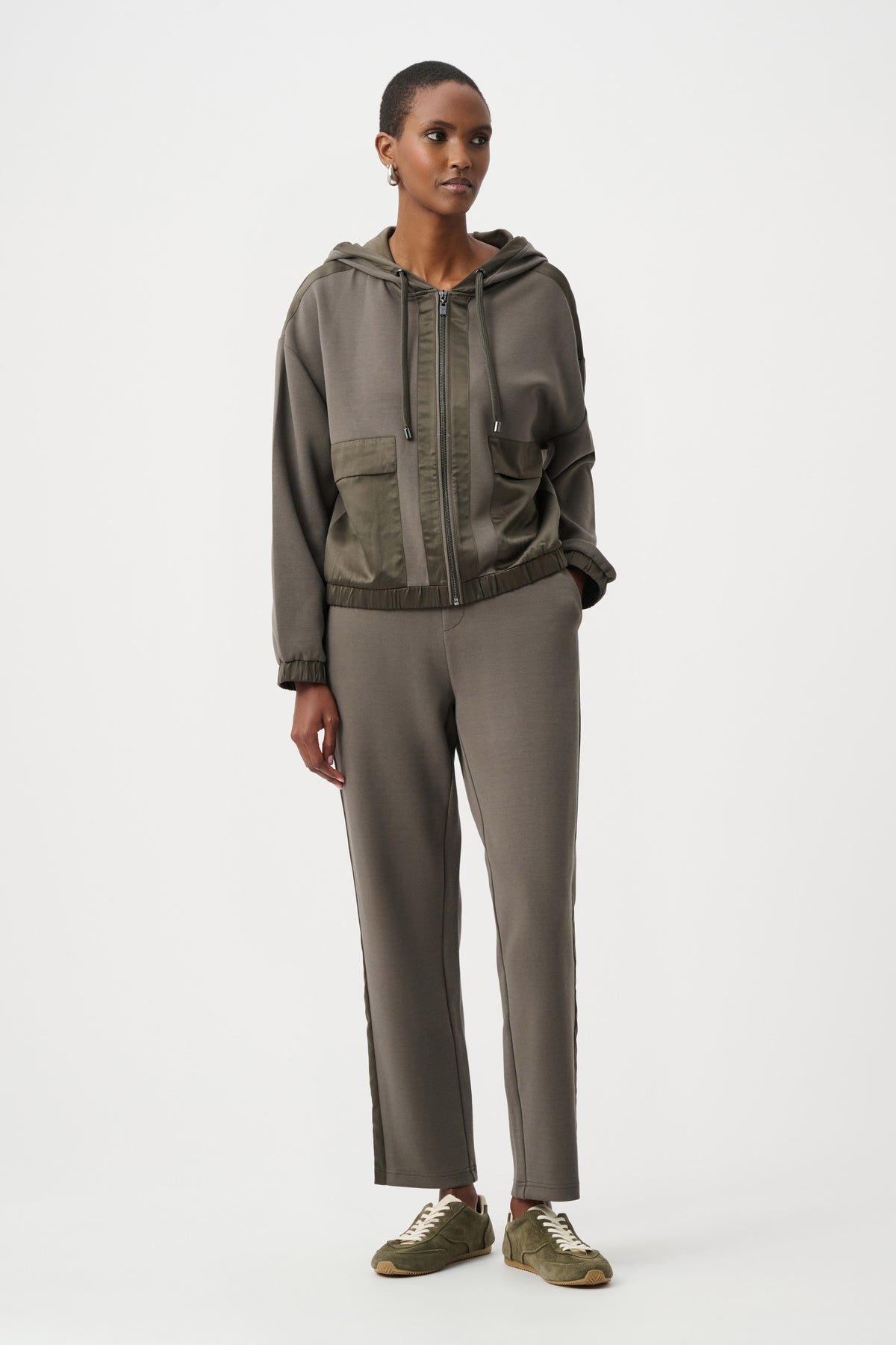 Joseph Ribkoff -Scuba Jersey And Satin Hooded Boxy Jacket