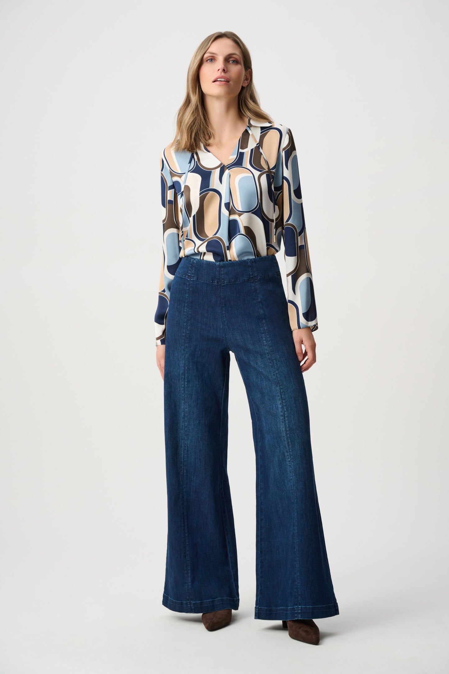Joseph Ribkoff - Featherweave Denim Palazzo High-Rise Pull-On Jeans