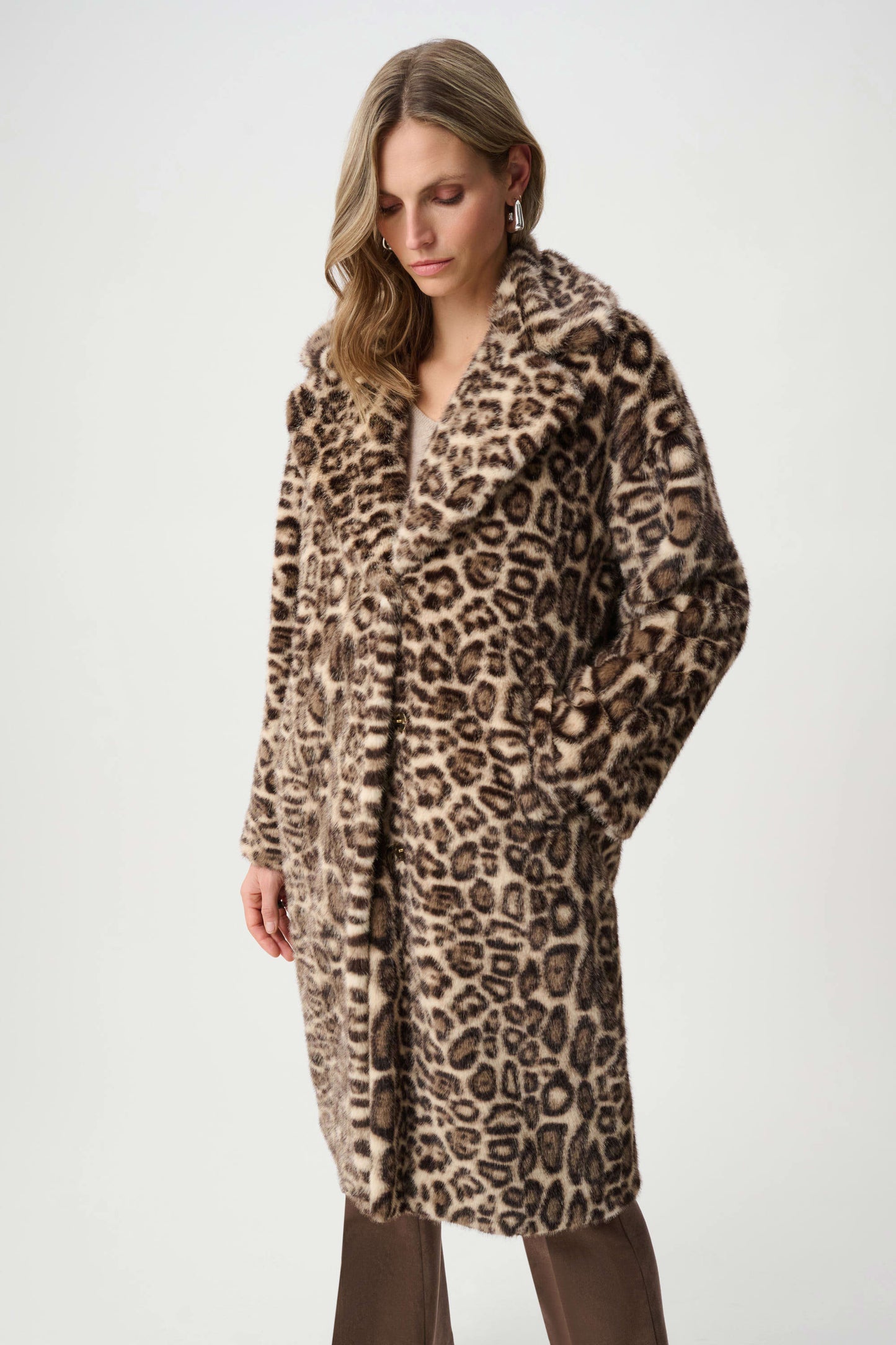 Joseph Ribkoff -Faux Fur Leopard Print Straight Coat