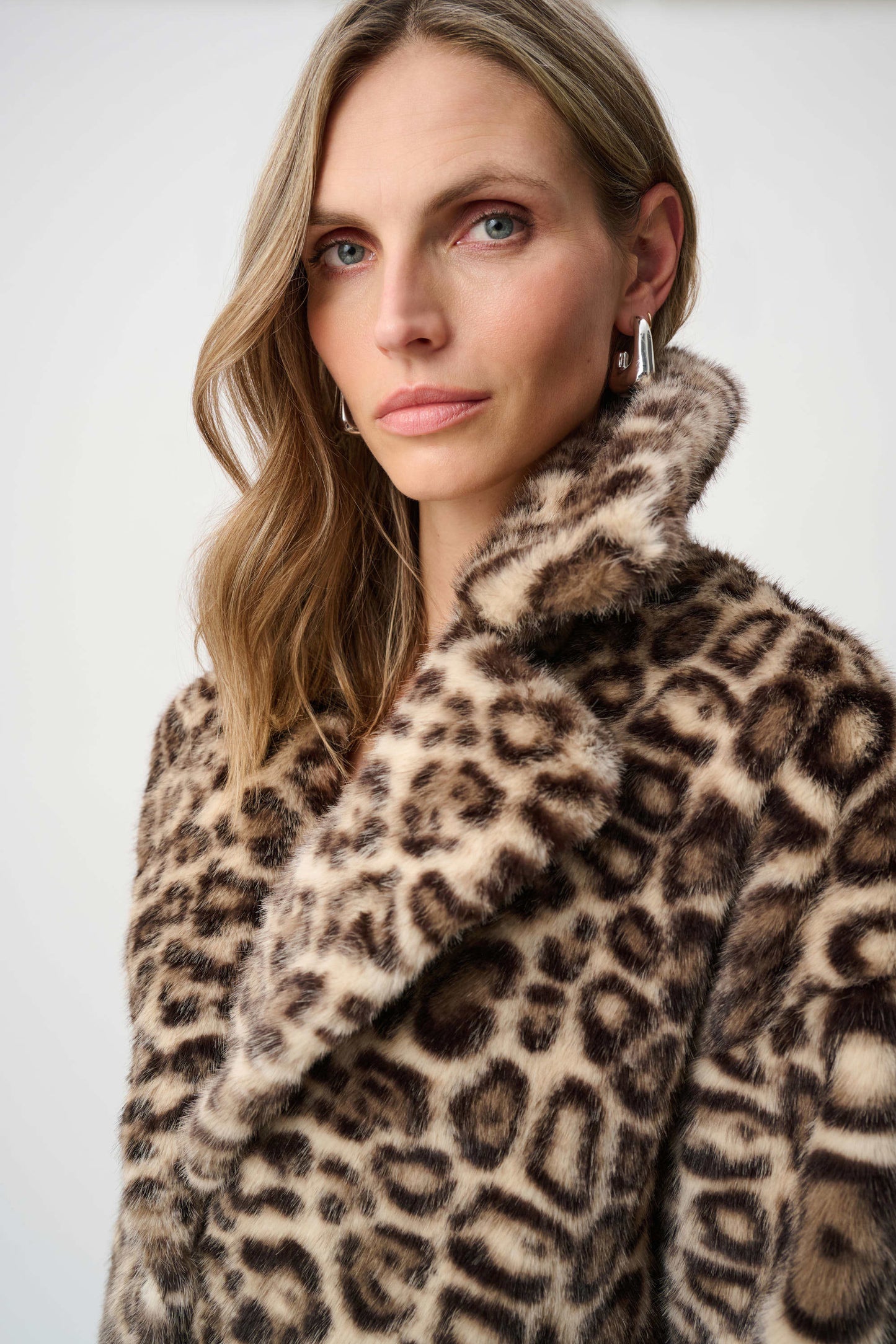 Joseph Ribkoff -Faux Fur Leopard Print Straight Coat