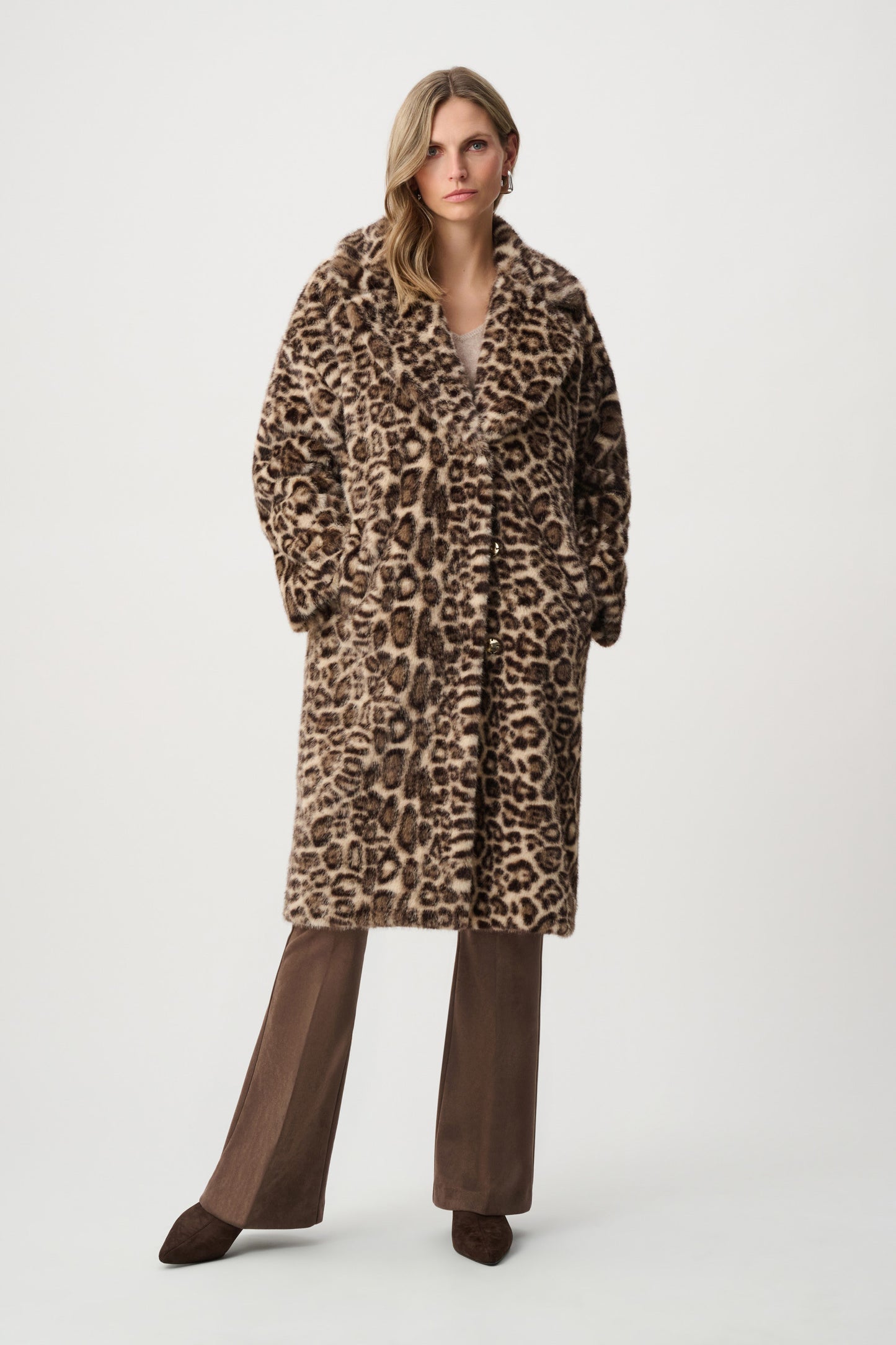 Joseph Ribkoff -Faux Fur Leopard Print Straight Coat