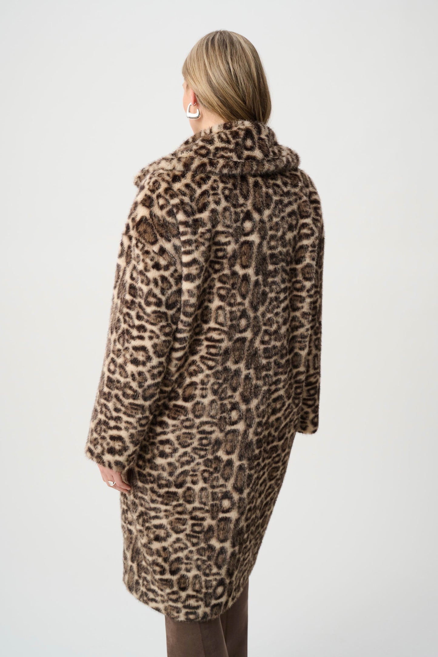 Joseph Ribkoff -Faux Fur Leopard Print Straight Coat