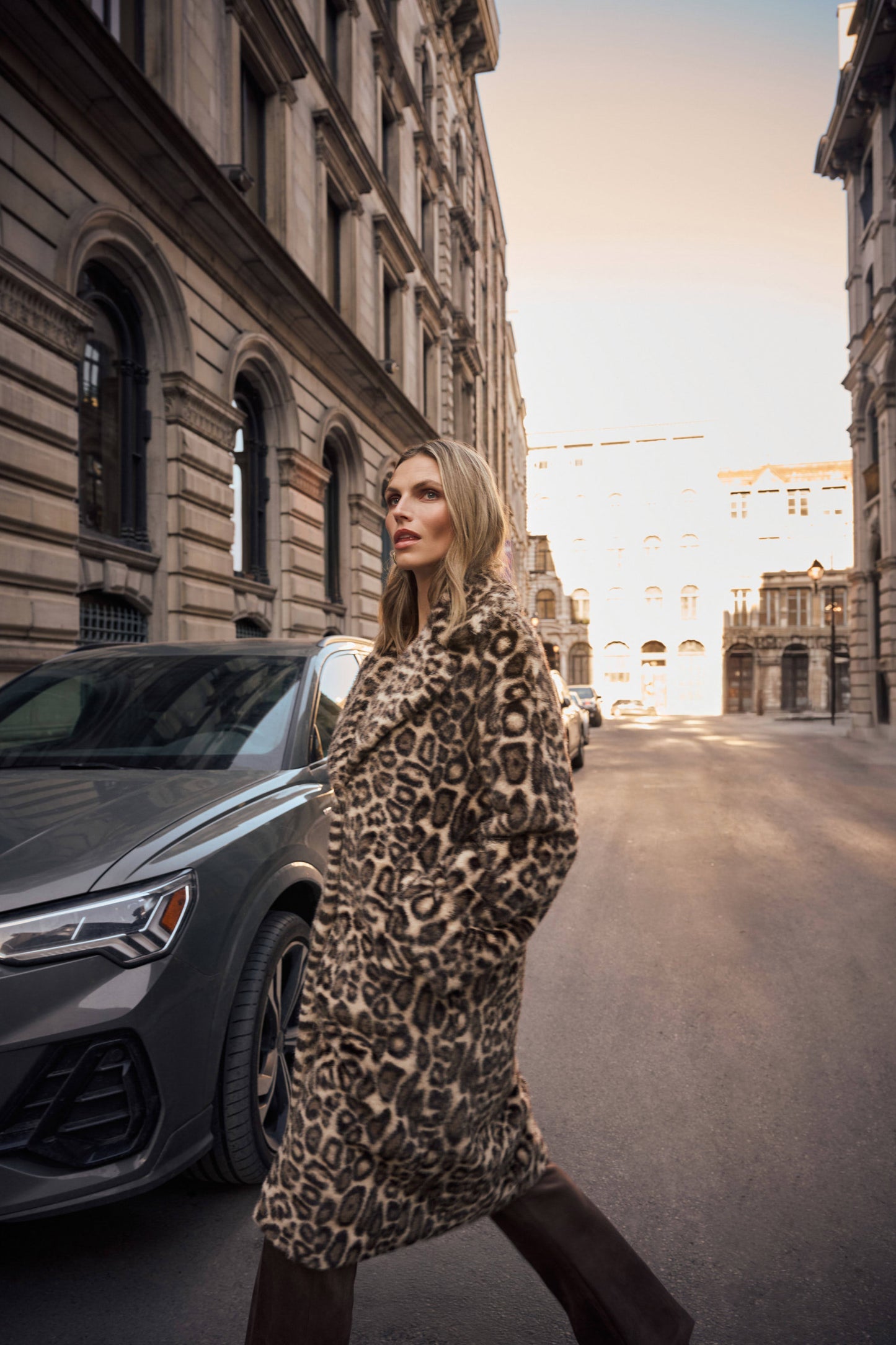 Joseph Ribkoff -Faux Fur Leopard Print Straight Coat