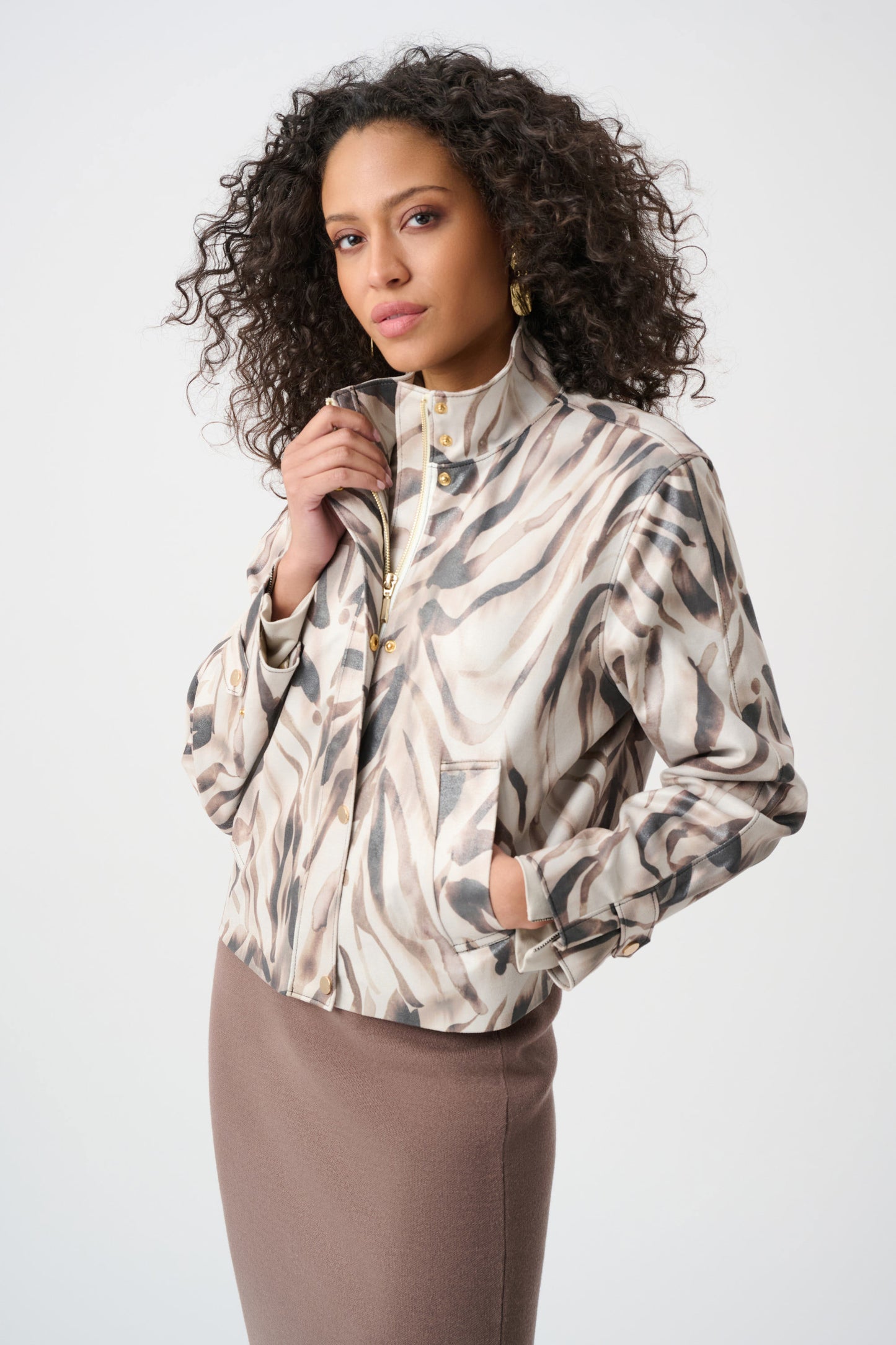 Joseph Ribkoff -Foiled Faux Suede Animal Print Jacket