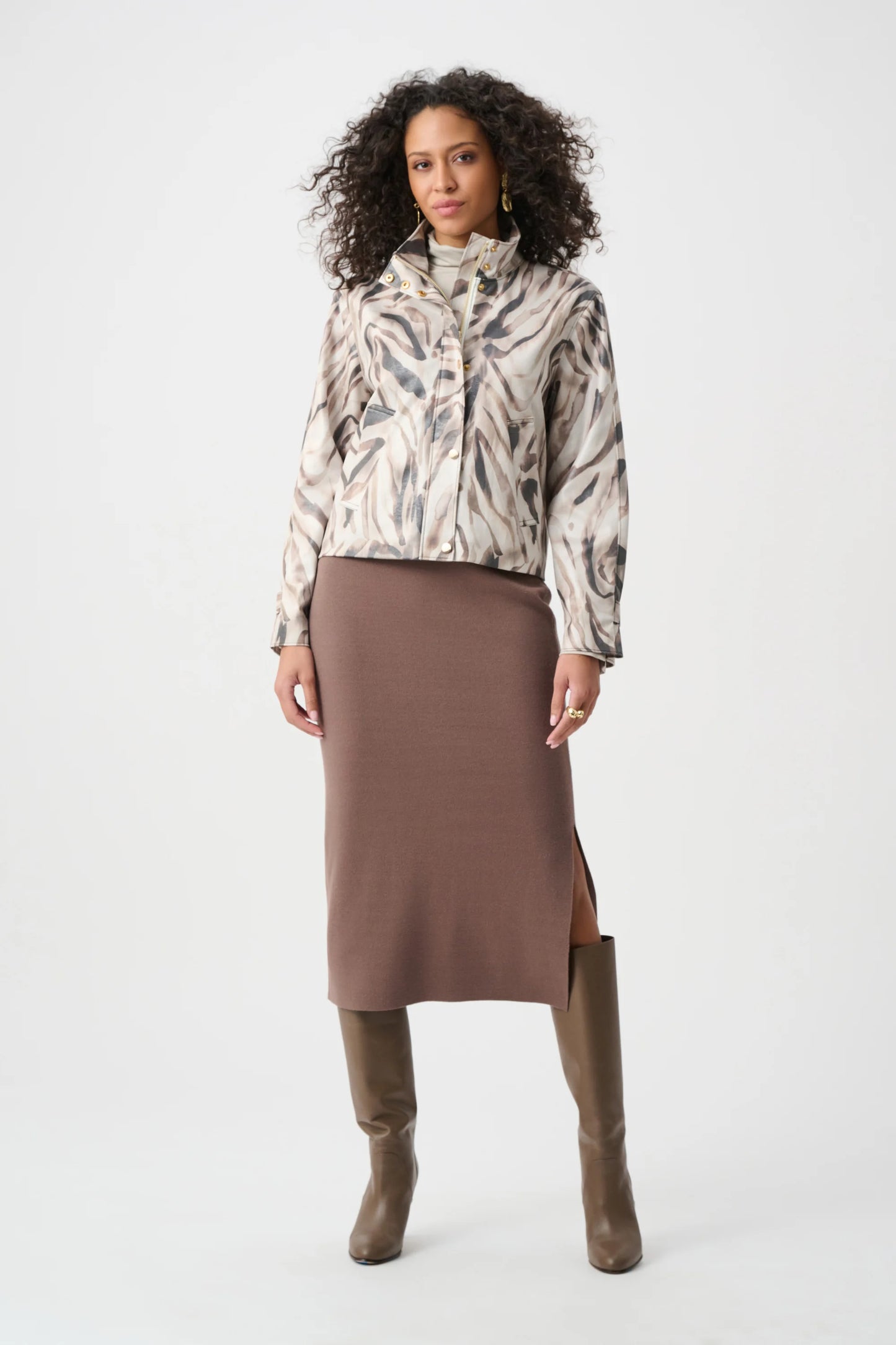 Joseph Ribkoff -Foiled Faux Suede Animal Print Jacket