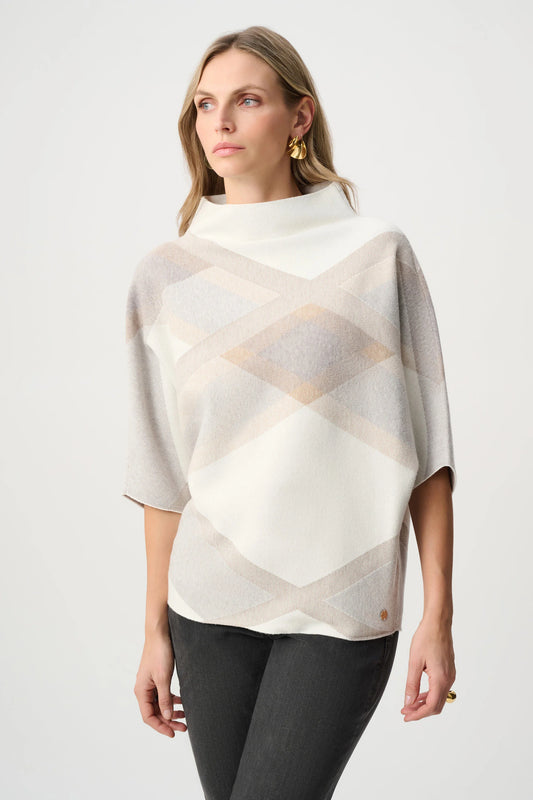Joseph Ribkoff -Brushed Viscose And Nylon Plaid Funnel-Neck Sweater