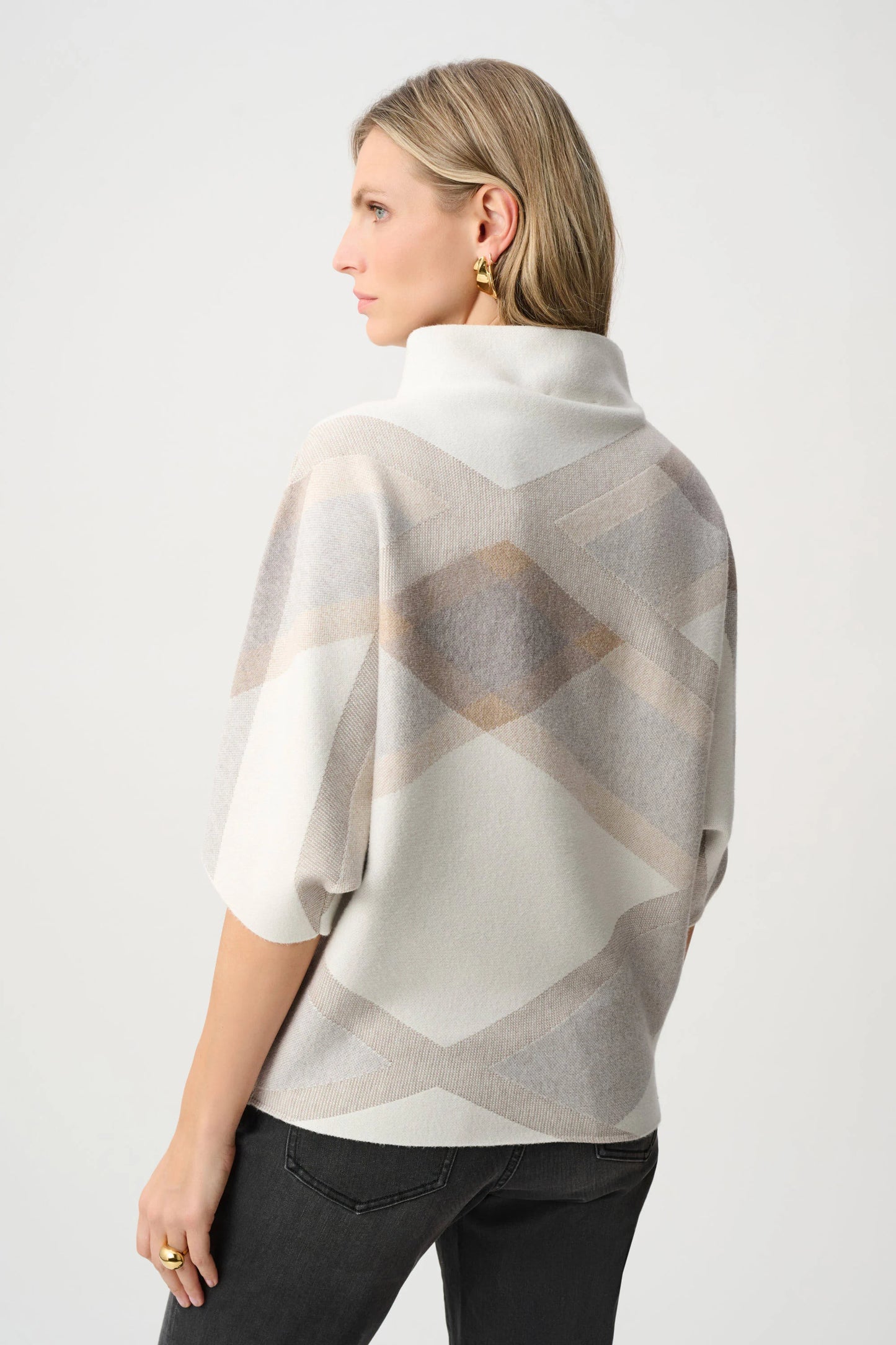 Joseph Ribkoff -Brushed Viscose And Nylon Plaid Funnel-Neck Sweater
