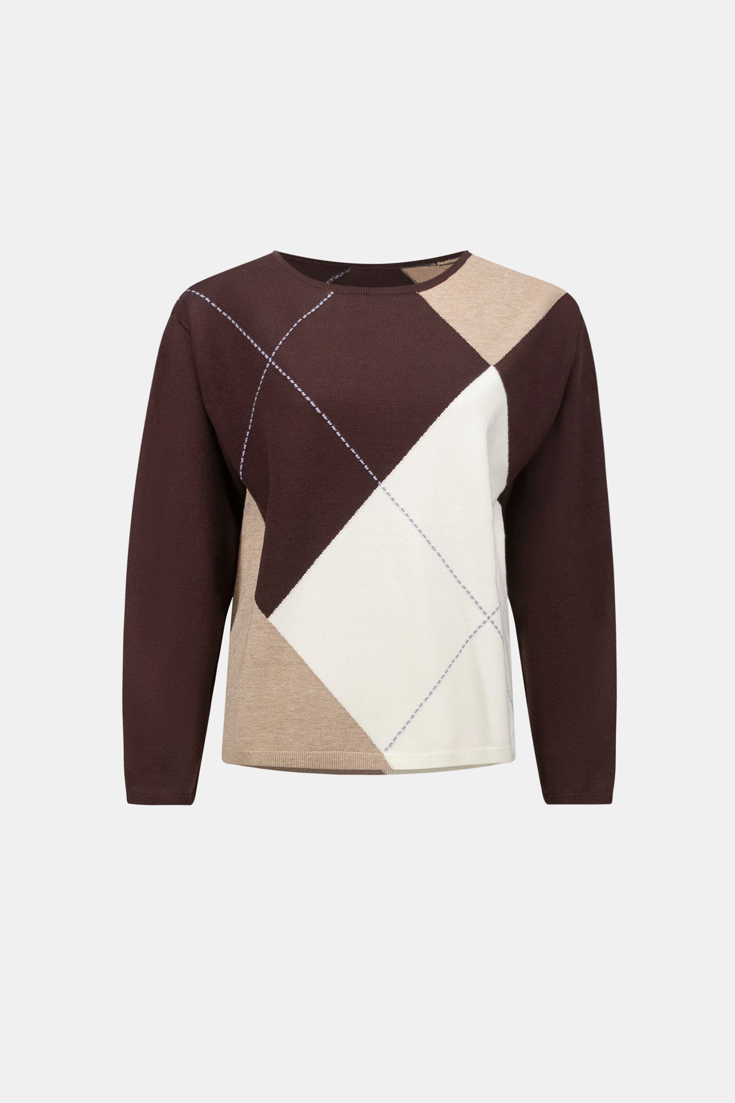 Joseph Ribkoff- Brushed Viscose Knit Argyle Pattern Crewneck Sweater