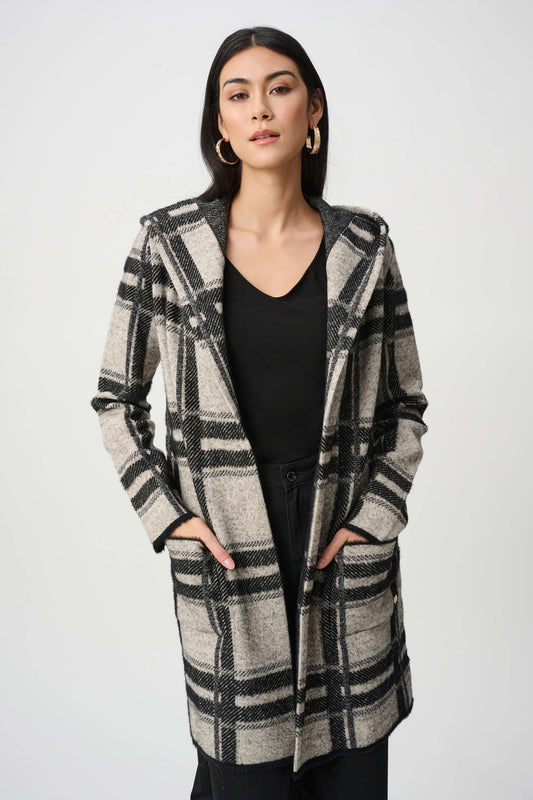 Joseph Ribkoff - Brushed Jacquard Plaid Hooded Jacket